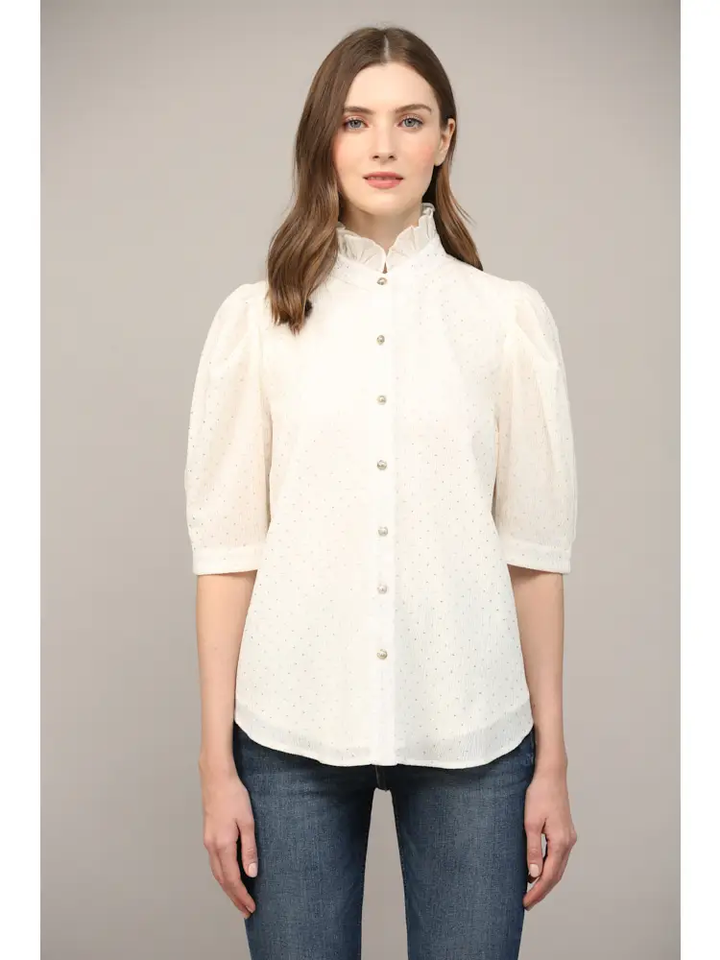 STUD EMBELLISHED PUFF SLEEVE BLOUSE