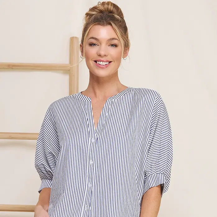 PINSTRIPE SEERSUCKER DOLMAN TOP