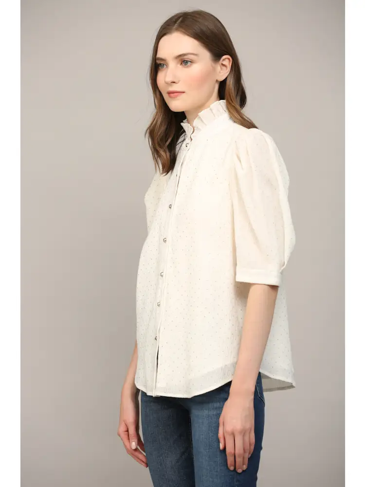 STUD EMBELLISHED PUFF SLEEVE BLOUSE