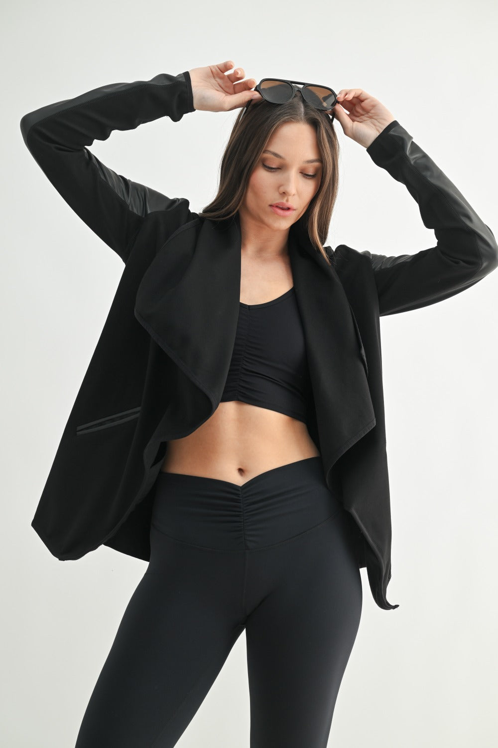 WATERFALL FAUX LEATHER CARDIGAN