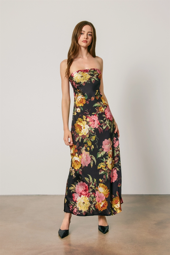 Black strapless floral maxi dress alternate view