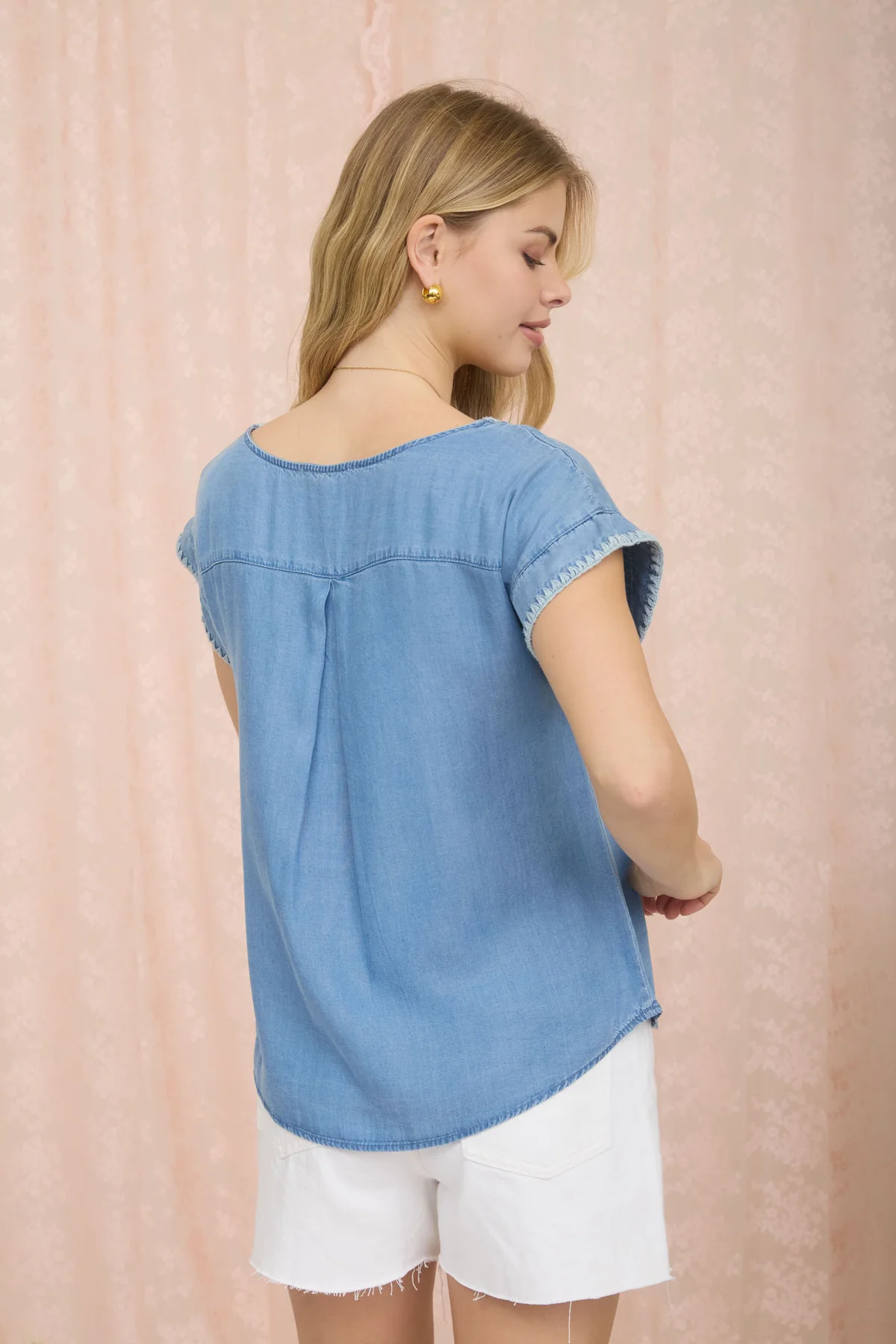 STITCH DETAIL CHAMBRAY TOP