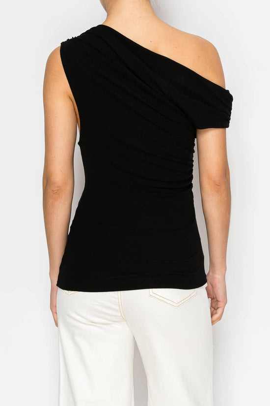 Black one-shoulder top ruching detail