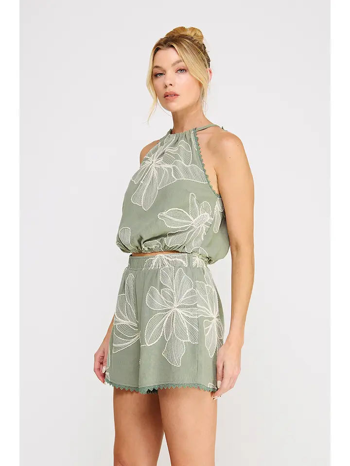 FLORAL LINEN HALTER TOP