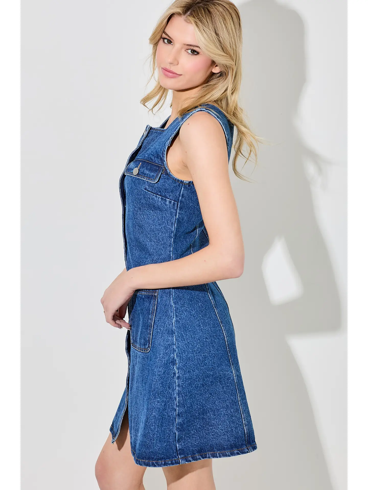 DENIM BUTTON UP MINI DRESS
