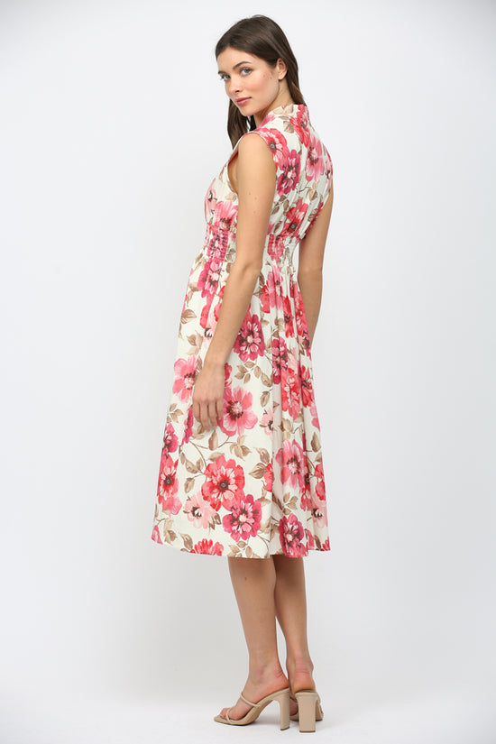 FLORAL ZIP FRONT MIDI DRESS