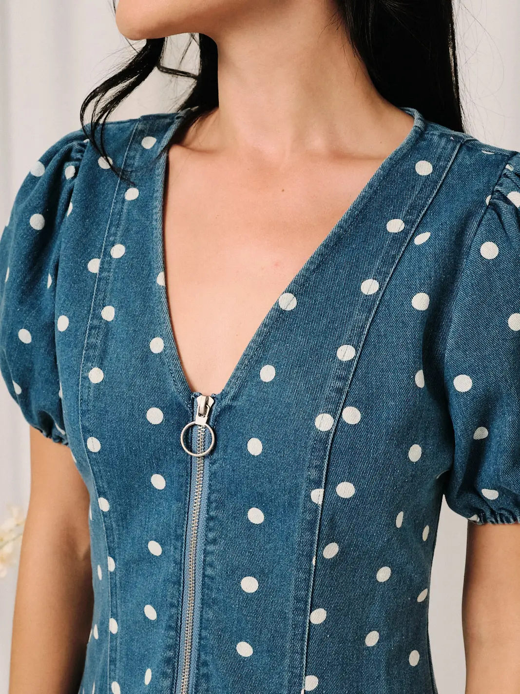 Polka Dot Zip-Front Mini Dress