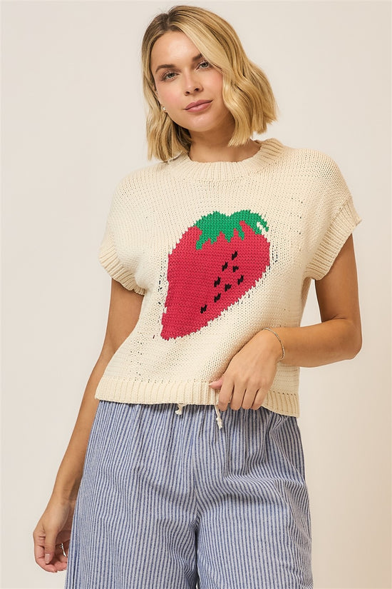 STRAWBERRY CAP SLEEVE SWEATER