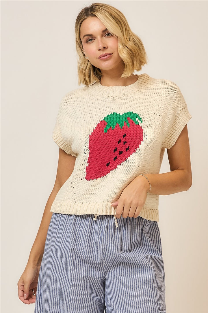 STRAWBERRY CAP SLEEVE SWEATER