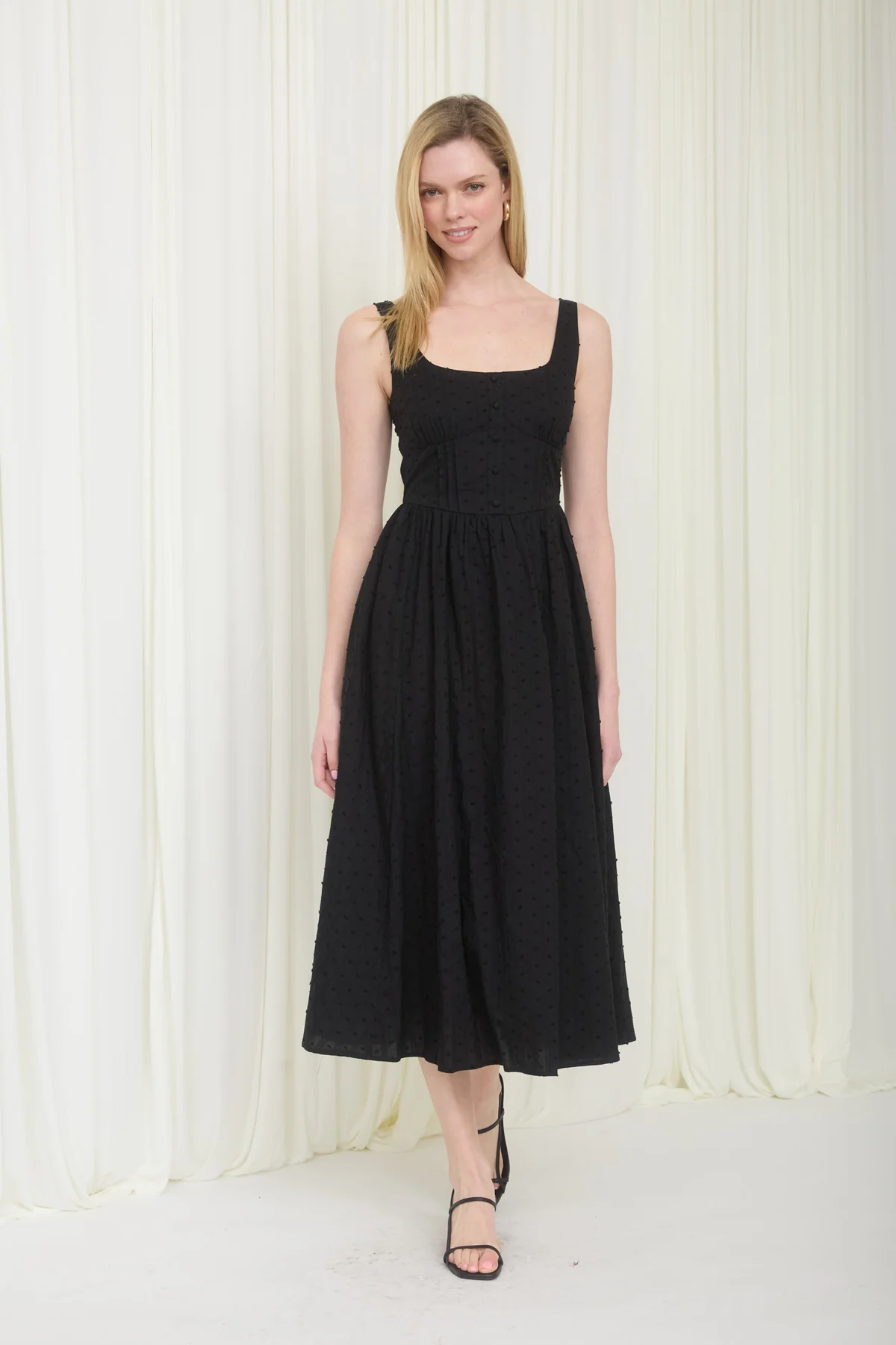 STRIPE CLIP DOT MIDI DRESS