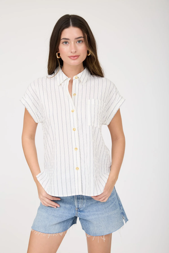 STRIPE EXTENDED SHOULDER COLLARED SHIRT