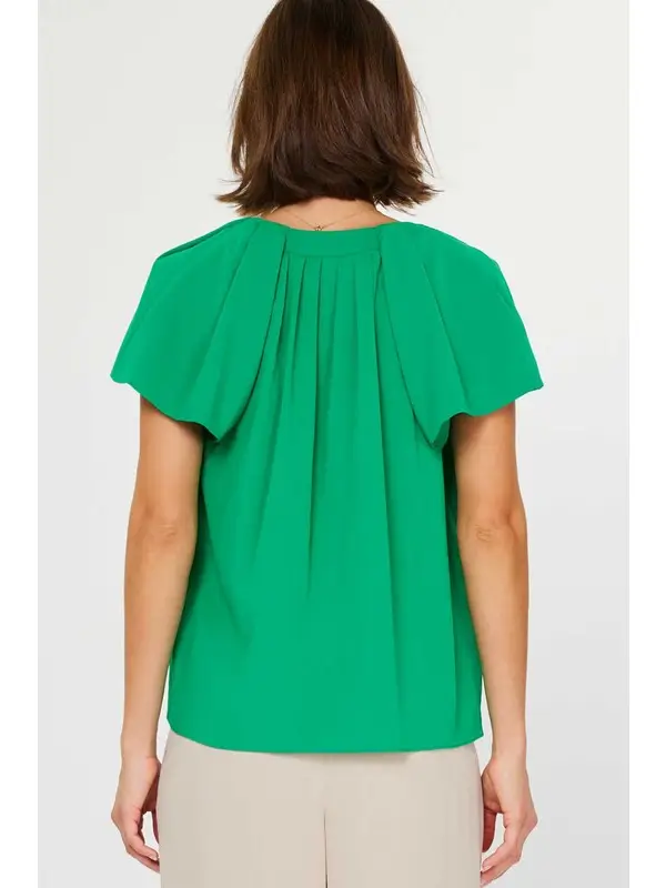 PLEATED NECKLINE & SLEEVE DETAIL BLOUSE
