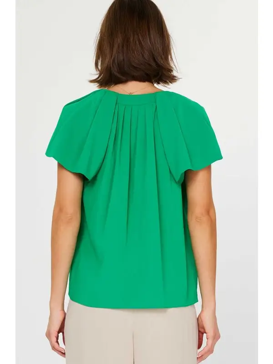 PLEATED NECKLINE & SLEEVE DETAIL BLOUSE