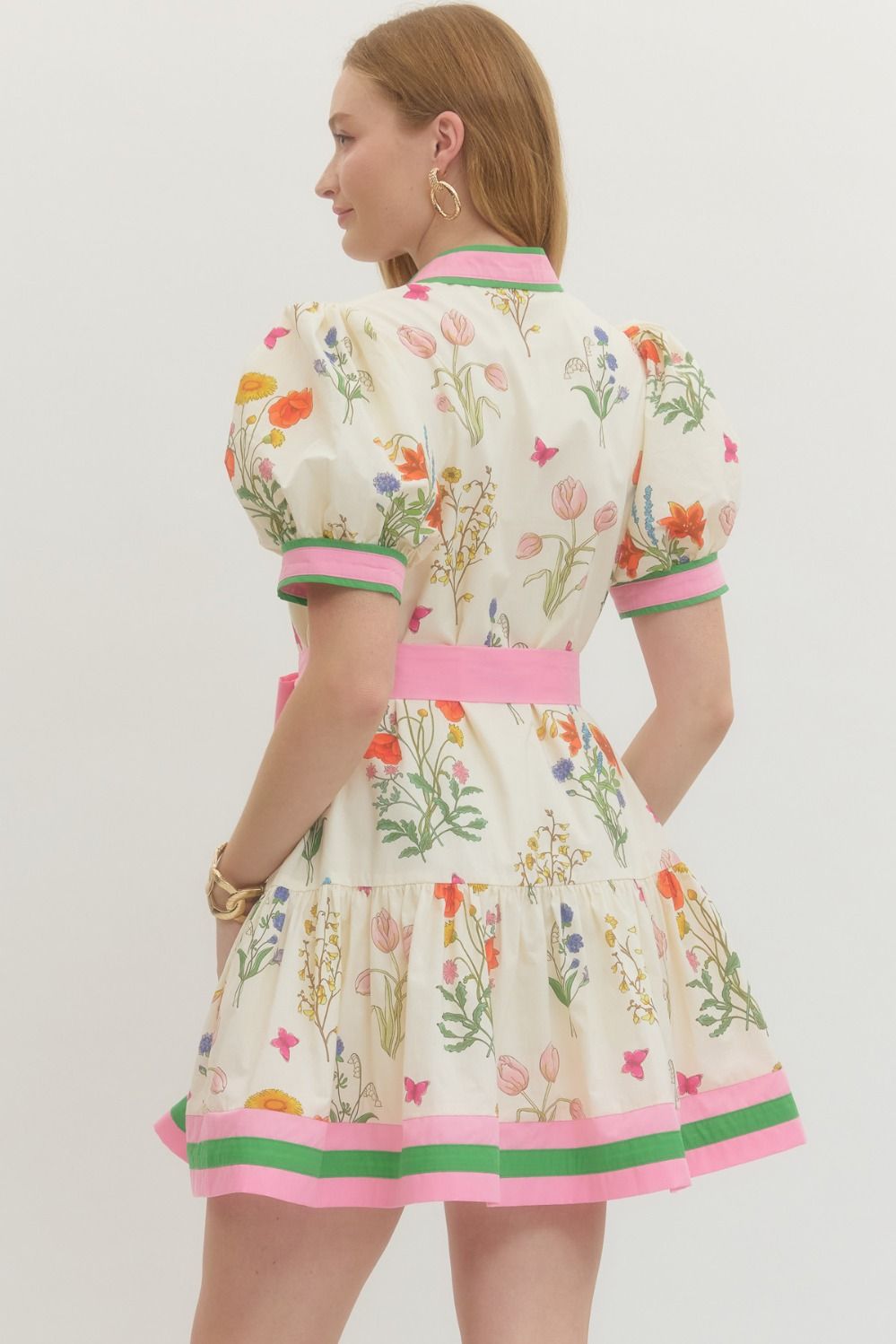 COLORBLOCK TRIM FLORAL MINI DRESS