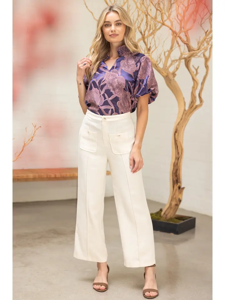 SMOCKED FLORAL PRINT TOP